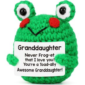 Funny Granddaughter Christmas Handmade Crochet Frog Emotional Gifts for Granddaughter Birthday Graudation Support with Positive Encouragement Cheer Up Card, Valentines for Granddaughter Mothers Day