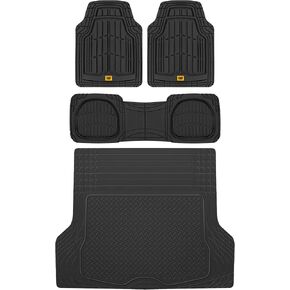 BDK Cat® CAMT-1003 (3-Piece) Deep Dish Rubber Car Floor Mats with Trunk Cargo Liner, Heavy Duty All Weather Trim to Fit Front & Rear Combo Set for Car Sedan SUV Van