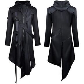 MYUPDALIN Mens Medieval Retro Long Asymmetric Hoodie Gothic Victorian Steampunk Jacket Cosplay Overcoat Halloween Costume