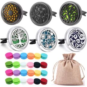 6 PCS Black,Silver Car Aromatherapy Fragrance Essential Oil Diffuser Vent Clip Stainless Steel Diffuser with 72 Replacement Felt Pads,Essential Oil car Diffuser,car Essential Oil Diffuser Vent Clip
