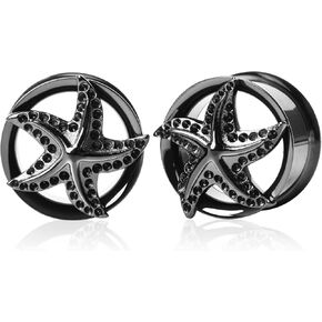 2PCS Starfish Ear Plugs Tunnels Gauges 316 Stainless Steel Double Flared Earring Expander Stretcher Hypoallergenic Piercing Body Jewelry for Women and Men