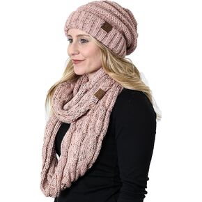 Matching 2 Pack: Oversized Beanie & Infinity Scarf - Confetti Indi Pink