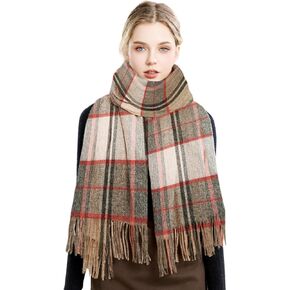 Women's Long Plaid Blanket Scarf Chunky Autumn and Winter Scarves, Shawls and Scarves