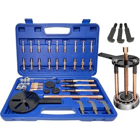 36 in 1 Inner Bearing Puller Separator Kit Blind Hole Bearing Removal Tool Blind Inner Hole Bearing Puller Set Red Steel 3 Jaw Bearing Disassembly Gear Puller with Spanner and Socket