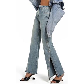 Womens Jeans Hig Waisted Straight Leg Loose Stretchy Tummy Control Trendy Side Slit Jeans for Women 2024