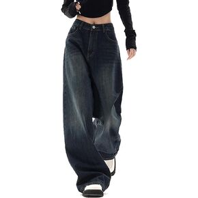 Xineicy Women's Jeans Y2K Wide Leg Baggy Jeans High Waist Jeans for Women Loose Vintage 90s Boyfriend Denim Pants
