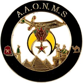 Shriner AAONMS Round Masonic Auto Emblem - [Black & Gold][3'' Diameter]
