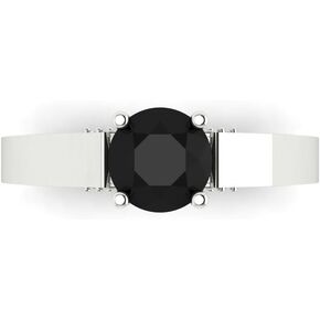 1.67ct Brilliant Round Cut Solitaire Natural Black Onyx designer Modern Statement with accent Ring Solid 14k White Gold