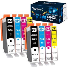 خرطوشة حبر متوافقة مع Valuetoner لطابعة HP 564XL 564 XL لطابعة Photosmart 5510 5514 Premium B209 B210 Officejet 4610 4620 4622 ديسك جيت 3070A (أصفر سماوي أرجواني، 8 حزم)