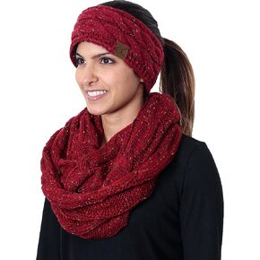 Funky Junque Women's Matching Set Cable Knit Fuzzy Lined Headwrap and Infinity Scarf