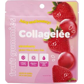 Collagelee Collagen Infused Gummies - Marine Collagen Supplements with Vitamin C, Hyaluronic Acid, & Biotin for Moisturized, Youthful, Plump Skin - Korean Collagen Supplements (Strawberry)