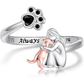 Sterling Silver Dog Ring for Her Always in My Heart Rings Puppy Mother Day Jewelry Gift for Mom Dog Lover