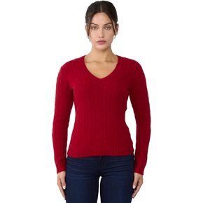 JENNIE LIU 100% Cashmere V-Neck Sweater | Chuncky Cashmere Cable-Knit Sweaters for Women
