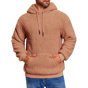 Runcati Mens Fuzzy Sherpa Hoodies Fleece Casual Pullover Long Sleeve Winter Fluffy Sweatshirts