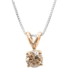 Dazzlingrock Collection 14K Solid Gold Round Champagne Diamond Womens Solitaire Pendant