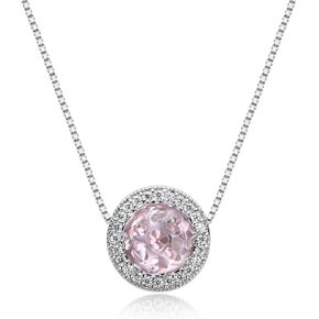 YUNKAI Crystal Pendant Charm Neclace for Women Halo Round Cut Birthstone Sterling Silver Birthday Christmas Gifts