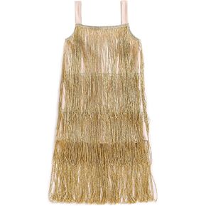MBMSHEGH Kids Sequin Fringe Dress Sparkling Tassel Sleeveless Dress Little Girls Dance Wear Party Latin Dance Dress 1-10T
