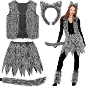 Newcotte 7 Pcs Halloween Werewolf Accessories Wolf Costume Wolf Ear and Tail Costume for Cosplay Party Costumes Supplies