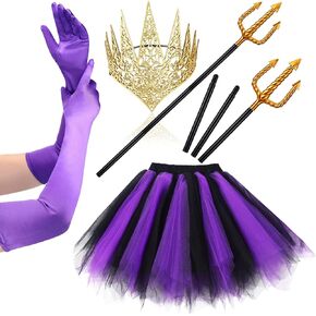 Halloween Long Women 20s Satin Gloves Tutu Dance Half Slip Skirt Crown Costume Head Piece Gold Trident Costume Set in Kuwait