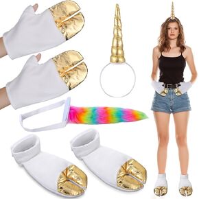 Toulite Halloween Animal Costume Set Include Front Back Hooves Tail Headband Accessory for Woman Man Cosplay Dress up Party(6 Piece,Unicorn Costume)