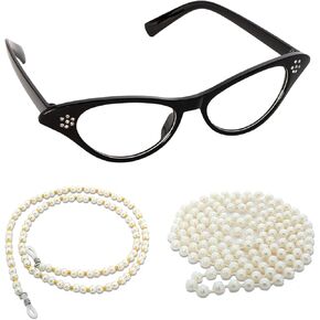 Old Lady Costume Accessories 100th Day of School Faux Pearl Necklace Rhinestone Sunglass Chain Dress up for Women
