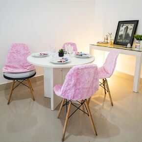 D. Vieira Têxtil & Decor Dining Room Luxury Faux Fur Chair Cover with Cushions Slipcovers DSR Mid Century Modern Chair Cover Removable Washable Anti-dust Chair Protectors (Light Pink)