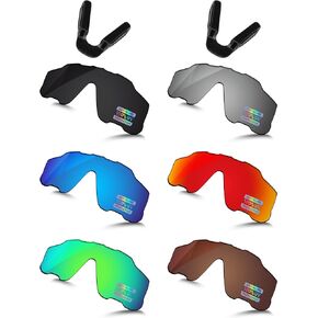 Bowyer 6 Pieces POLARIZED Replacement Lenses & Nosepads for Oakley Jaw-breaker OO9290 Sunglasses - Black + Titanium Mirror + Surf Blue Mirror + Fire Red Mirror + Jade Green Mirror + Brown
