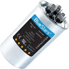 BlueStars 40+5 MFD uf 370 or 440 Volt VAC Round Dual Run Capacitor - Compatible for Air Conditioner or Heat Pump Condenser