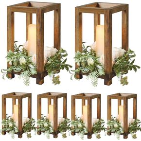6 Pcs Wooden Wedding Lantern Centerpiece, Lantern Candle Holder Table Fireplace (No Candles & Flowers), Rustic Farmhouse Candle Lantern Decor for Home Christmas Wedding Party Table (6 PCS)