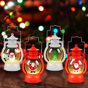 4 Pcs Christmas LED Lantern Christmas Santa Claus Snowman Christmas Tree Small Night Lamp Xmas Hanging Ornaments Dream Night for Outdoor Garden Yard Bedroom Balcony Winter Lantern Gifts Decorations