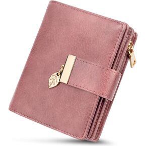 HUANLANG Small Wallets for Women Rfid Blocking Leather Bifold Credit Card Holder Ladies Wallet Zipper Pocket with ID Window