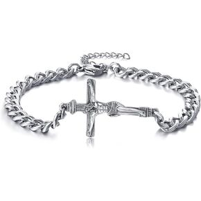 Cross Crucifix Bracelet for Men Sterling Silver Jesus Cross Catholic Jewelry Gift for Men