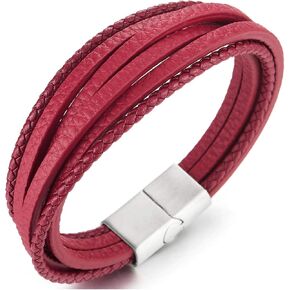 COOLSTEELANDBEYOND Mens Womens Multi-Strand Braided Leather Bracelet Wristband with Steel Magnetic Clasp