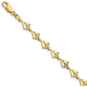 Solid 14k Yellow Gold Sailboat Bracelet - with Secure Lobster Lock Clasp 7" (Width = 6mm)