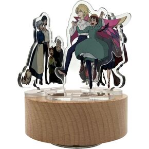 HowlMoving Castle-Merry Go Round of Life Music Box, 3Pcs Acrylic Standing Figures Rotating Wood Base Wind Up Musical Gifts for Valentine Women Birthday Anime Fans Christmas Model Kits Holder