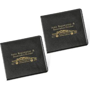 Pack-2 Auto Registration & Insurance Holder, PU Leather Document Anti-scratch Protector for Driver's License Cards, Portable Foldable File Organizer, Universal for Cars (Black & Yellow)