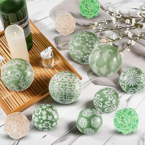 18 قطعة من uiifan من البورسلين المزخرف باللون الأخضر والأبيض والأخضر والأزرق والأبيض، مجموعة من كرات حبل الروطان المصنوعة من الخيزران، كرات حشو وعاء مزهرية، كرات معلقة لقطع عيد الميلاد المركزية، حديقة المنزل وحفلات الزفاف in Kuwait