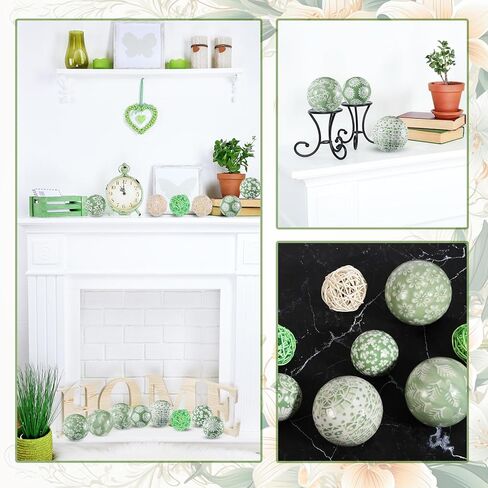 18 قطعة من uiifan من البورسلين المزخرف باللون الأخضر والأبيض والأخضر والأزرق والأبيض، مجموعة من كرات حبل الروطان المصنوعة من الخيزران، كرات حشو وعاء مزهرية، كرات معلقة لقطع عيد الميلاد المركزية، حديقة المنزل وحفلات الزفاف in Kuwait