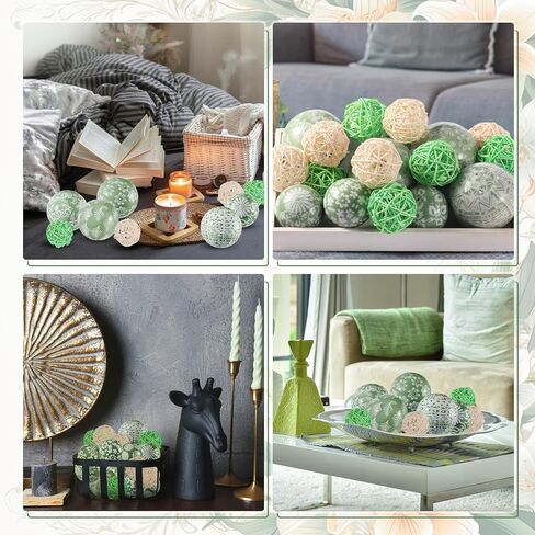 18 قطعة من uiifan من البورسلين المزخرف باللون الأخضر والأبيض والأخضر والأزرق والأبيض، مجموعة من كرات حبل الروطان المصنوعة من الخيزران، كرات حشو وعاء مزهرية، كرات معلقة لقطع عيد الميلاد المركزية، حديقة المنزل وحفلات الزفاف in Kuwait