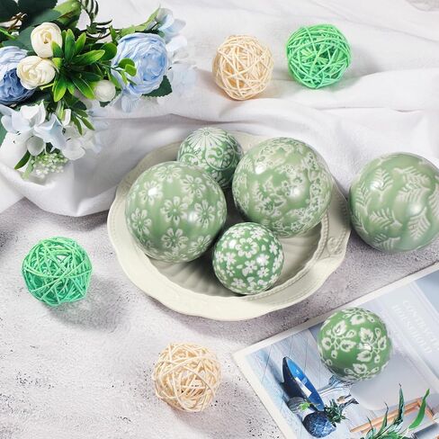 18 قطعة من uiifan من البورسلين المزخرف باللون الأخضر والأبيض والأخضر والأزرق والأبيض، مجموعة من كرات حبل الروطان المصنوعة من الخيزران، كرات حشو وعاء مزهرية، كرات معلقة لقطع عيد الميلاد المركزية، حديقة المنزل وحفلات الزفاف in Kuwait