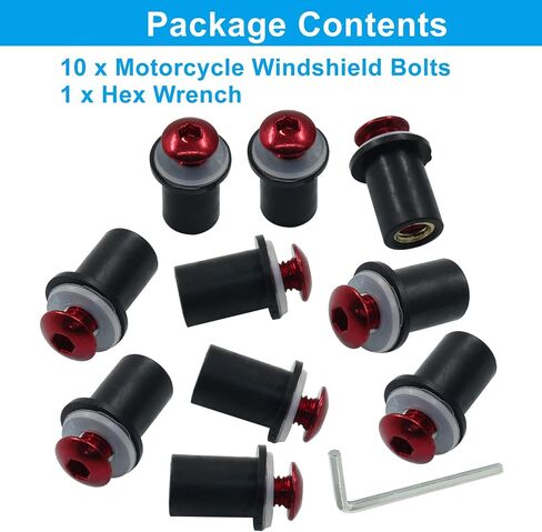 10 Pcs M5 Motorcycle Windshield Bolts Screws Kit, Aluminum Motorbike Windscreen Screw Bolts Nuts Fastener (Red) in Saudi Arabia