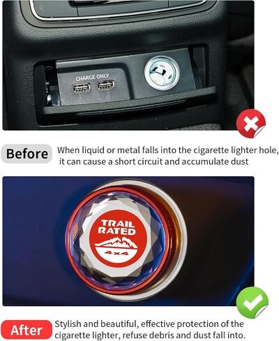 Cigarette Lighter Cover Aluminium alloy crystal Cigarette lighter plug, Fits All Vehicles with Standard 12 Volt Power Source Cigarette Lighter (Red, for Jeep) in Saudi Arabia