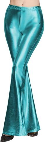 ODIZLI Womens Metallic Leather Slim Fit Bootcut Flared Palazzo Pant Bell-Bottom Trousers in Kuwait