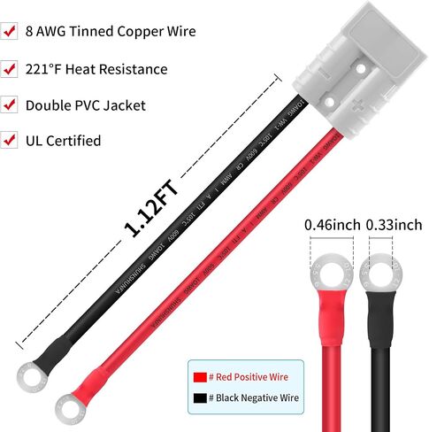 كابل رافعة شوكية كهربائية ببطارية 35 أمبير 10Awg بطول 0.82 قدم مع موصل سريع ومحطة من النوع O للعربات والسيارات السياحية والبطاريات والمحركات والجرارات (رمادي) in Saudi Arabia