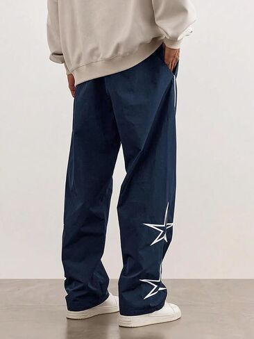 ZAFUL Men's Star Side Striped Casual Pants Y2K Lightweight Drawstring Dance Pants Baggy Fashion Straight Leg Pants in Kuwait