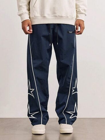 ZAFUL Men's Star Side Striped Casual Pants Y2K Lightweight Drawstring Dance Pants Baggy Fashion Straight Leg Pants in Kuwait