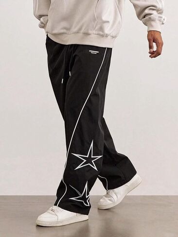 ZAFUL Men's Star Side Striped Casual Pants Y2K Lightweight Drawstring Dance Pants Baggy Fashion Straight Leg Pants in Kuwait