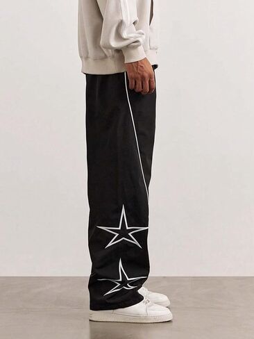 ZAFUL Men's Star Side Striped Casual Pants Y2K Lightweight Drawstring Dance Pants Baggy Fashion Straight Leg Pants in Kuwait