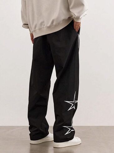 ZAFUL Men's Star Side Striped Casual Pants Y2K Lightweight Drawstring Dance Pants Baggy Fashion Straight Leg Pants in Kuwait