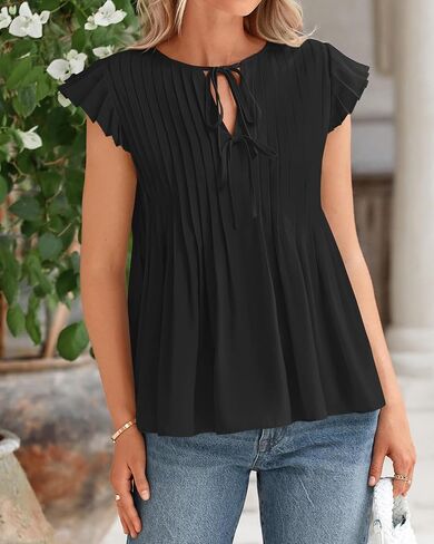 BTFBM Women Summer Casual Shirt 2025 Resort Outfits Ruffle Cap Sleeve Front Bow Tie Tops Loose Flowy Beach Blouse Shirts in Saudi Arabia